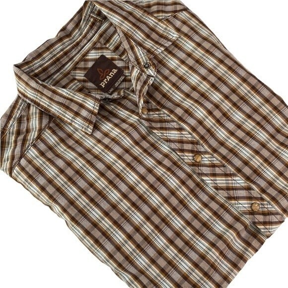 Prana Pearl Snap Plaid Checkered Short Sleeve Button Down Shirt Organic Cotton - Picture 15 of 15